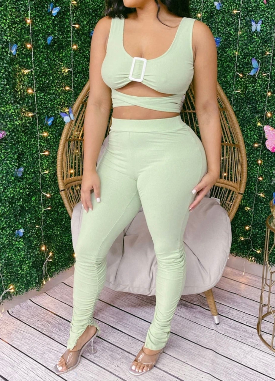 Fitted Crop Tie Back Pants Set