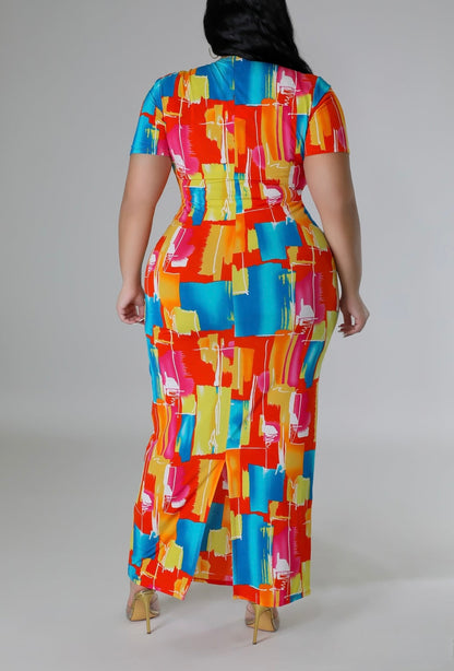 Bulgari Print Deep V Dress (PLUS)