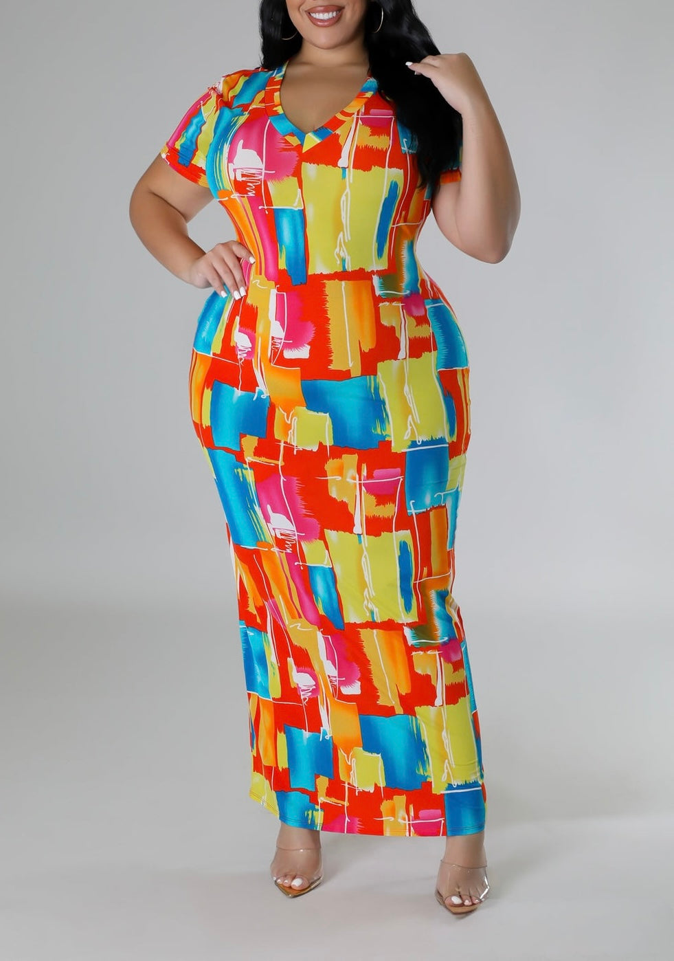 Bulgari Print Deep V Dress (PLUS)