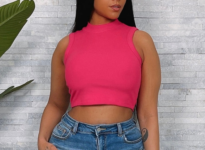 Ribbed Stretch Mock Neck Crop Top
