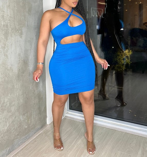 One Shoulder Cutout Ruched Dress