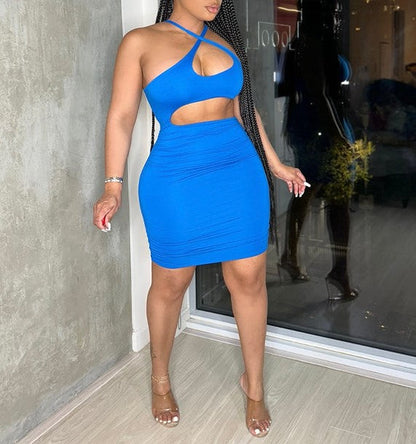 One Shoulder Cutout Ruched Dress