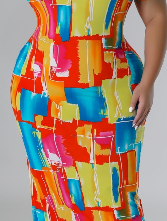 Bulgari Print Deep V Dress (PLUS)